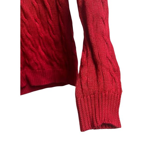 Lauren Ralph Lauren Cable Knit Sweater Medium Dark Red V-Neck - Picture 5 of 6